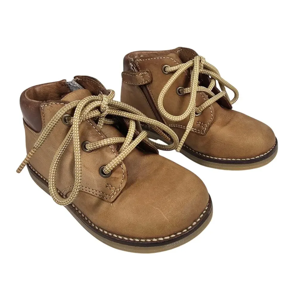JAMIE KAY UNISEX LEATHER LACE‑UP SHOES – BROWN – SIZE 24 (APPROX. US 7 TODDLER)